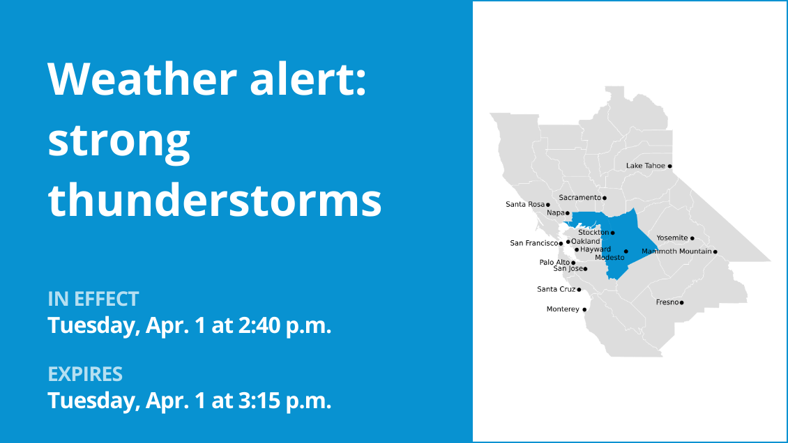 Update: Weather alert active for Carquinez Strait and Delta and Northern San Joaquin Valley Tuesday afternoon